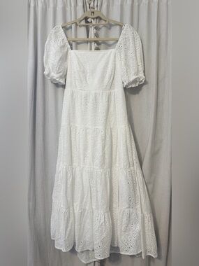 Francesca’s White Eyelet Puff Sleeve Midi Dress
